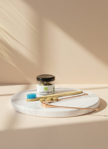 Complete Oral Care Combo (15 Tooth Tablets + Copper Tongue Cleaner + Bamboo Toothbrush)