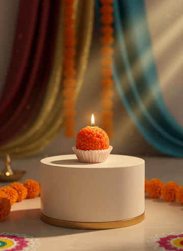 Motichur Ladoo Shaped Soy Wax Candle | Festive Decor Candle