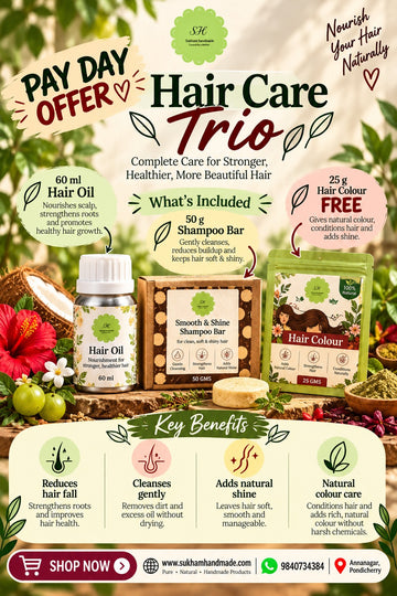 Hair Care Trio | 60ml Hair Oil + 50g Shampoo Bar + FREE 25g Hair Colour