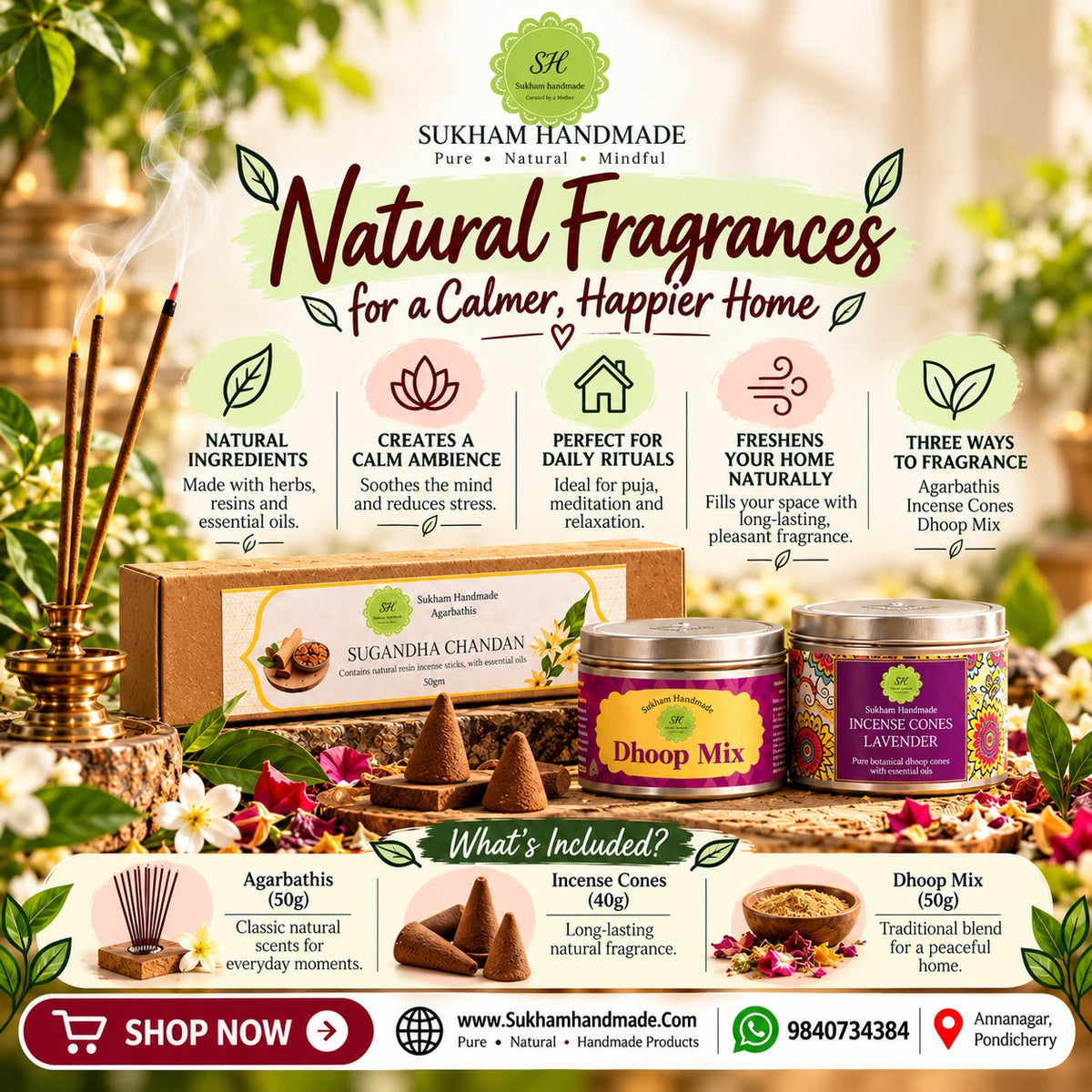 Complete Home Fragrance Combo | Agarbatti + Incense Cones | ₹599