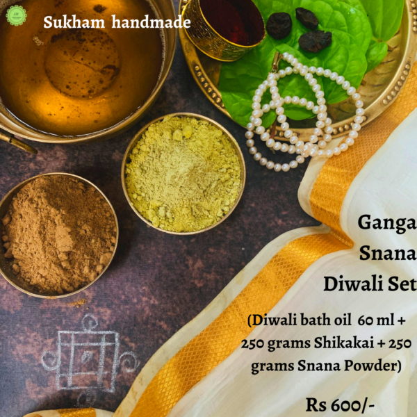 Ganga Snana Set includes bath oil, shikakai and snana powder for full Diwali experience