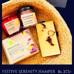 Festive serenity hamper includes soap, scented candle, bath salt and wax sachet