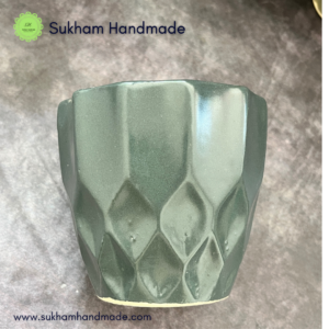 handcrafted ceramic planter - Plant holder in metallic green colour